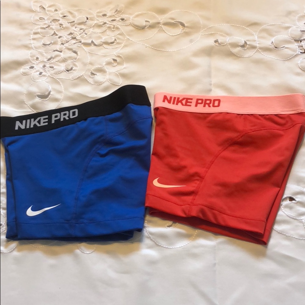 Two Nike Pro Shorts Royal Blue and Orange Size XS